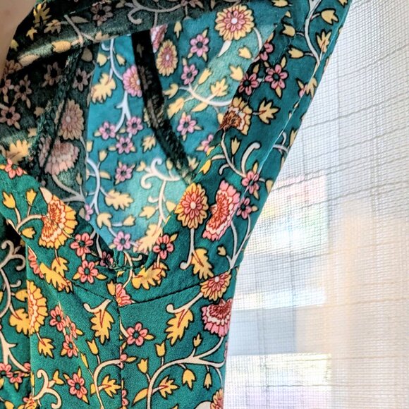 Natural Life Avery Midi Dress in Teal and Orange Boho Floral Pockets Cottagecore - Picture 8 of 14